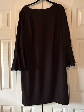 Calvin Klein Black Shift Dress with Fluted Sleeves